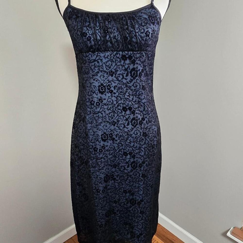 byer too y2k 2000s Navy blue polyester slip dress black floral lace overlay M